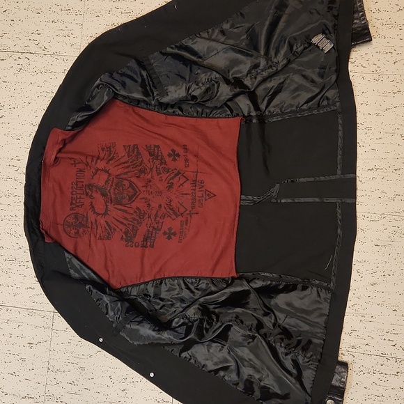 Affliction Button Down Embroidered Faux Leather Jacket With T Shirt - Picture 7 of 14